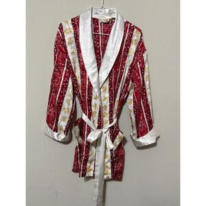VTG Gold Label Victoria's Secret Satin Robe Red/White/Gold Cherub Women's Small